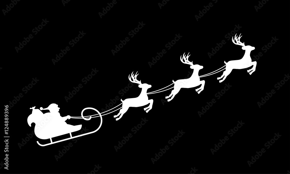 Fototapeta premium Isolated silhouette of Santa's sledge, white on black