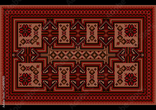 Luxury ethnic carpet with oriental vintage ornament in red and brown shades
