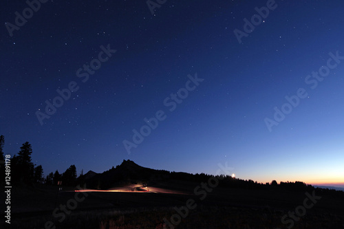 moon over mtn w car light streaks