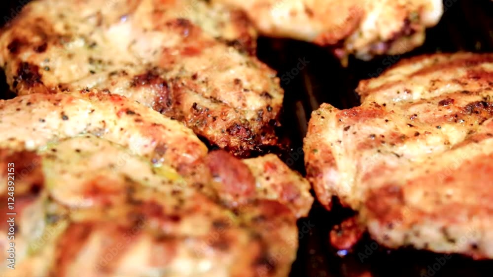 Baking fresh meat on grill closeup Baking fresh meat on grill closeup