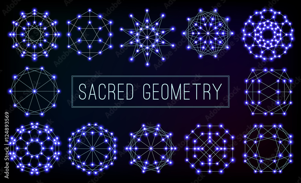Obraz premium Blue cosmic sacred geometry symbols vector set