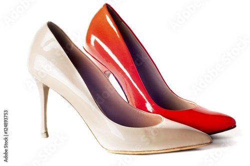 bright, multicolored female shoes on high heels