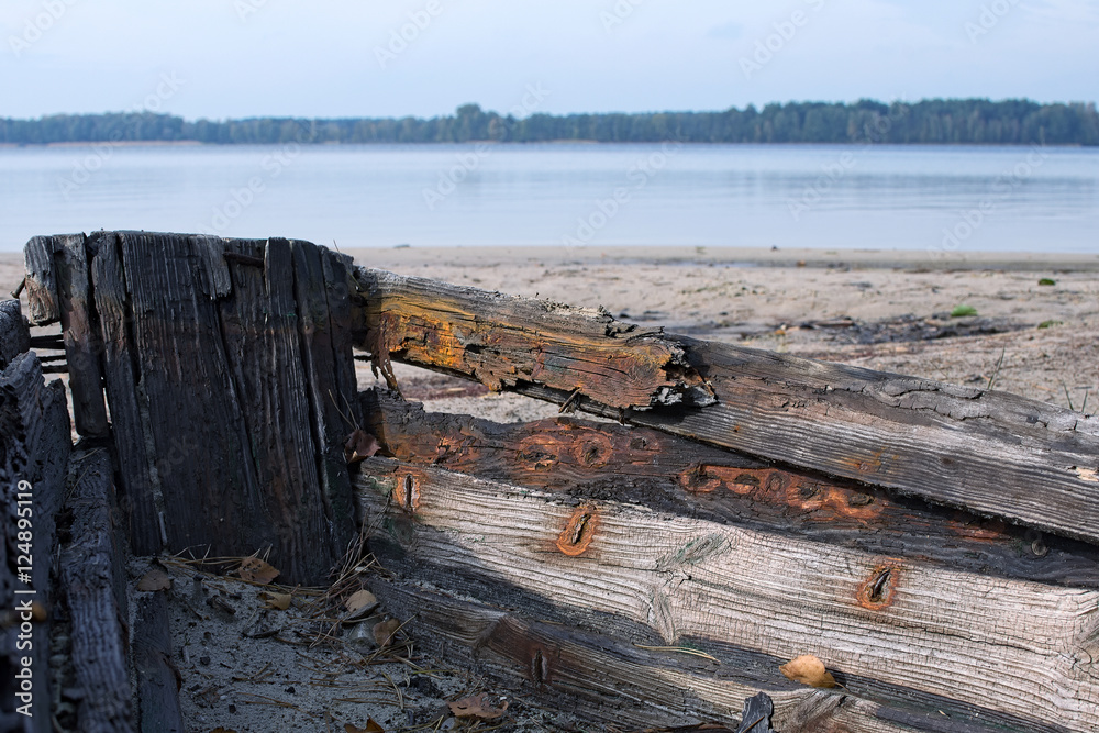 Old abandoned wooden boat. close-up of the nose of the boat Old abandoned wooden boat. close-up of the nose of the boat