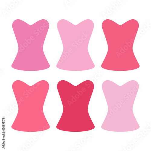 Woman pink corsets collection. Simple and minimalistic silhouette.. Flat style. Pink female corslet - fashion element. Vector illustration.