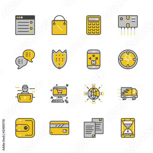 Mono color set of online pay related vector icons