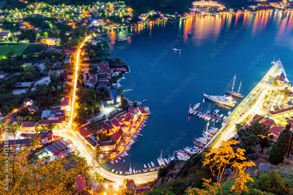 Fototapeta premium Night view of Kotor bay