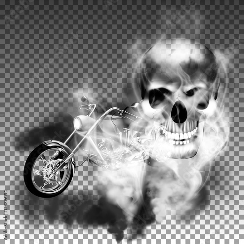 chopper motorbike with skull in smoke