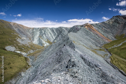 View to the unique Yarlu valley with rainbow mountains in summer photo