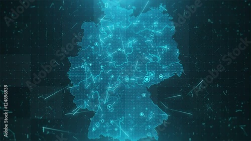 Germany  Map Background Cities Connections 4K. This project includes a map of the USA with the animated background. There are also animated glowing round connections in different cities on the map.