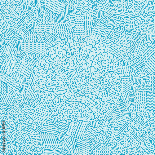 Frosty blue pattern on glass. Linear circular seamless pattern. Abstract illustration on wrapping paper.
