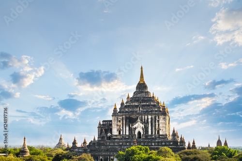 Amazing view of ancient architecture with Gawdawpalin Temple. Old Buddhist Pagodas at Bagan Kingdom, Myanmar (Burma). Travel landscapes and destinations