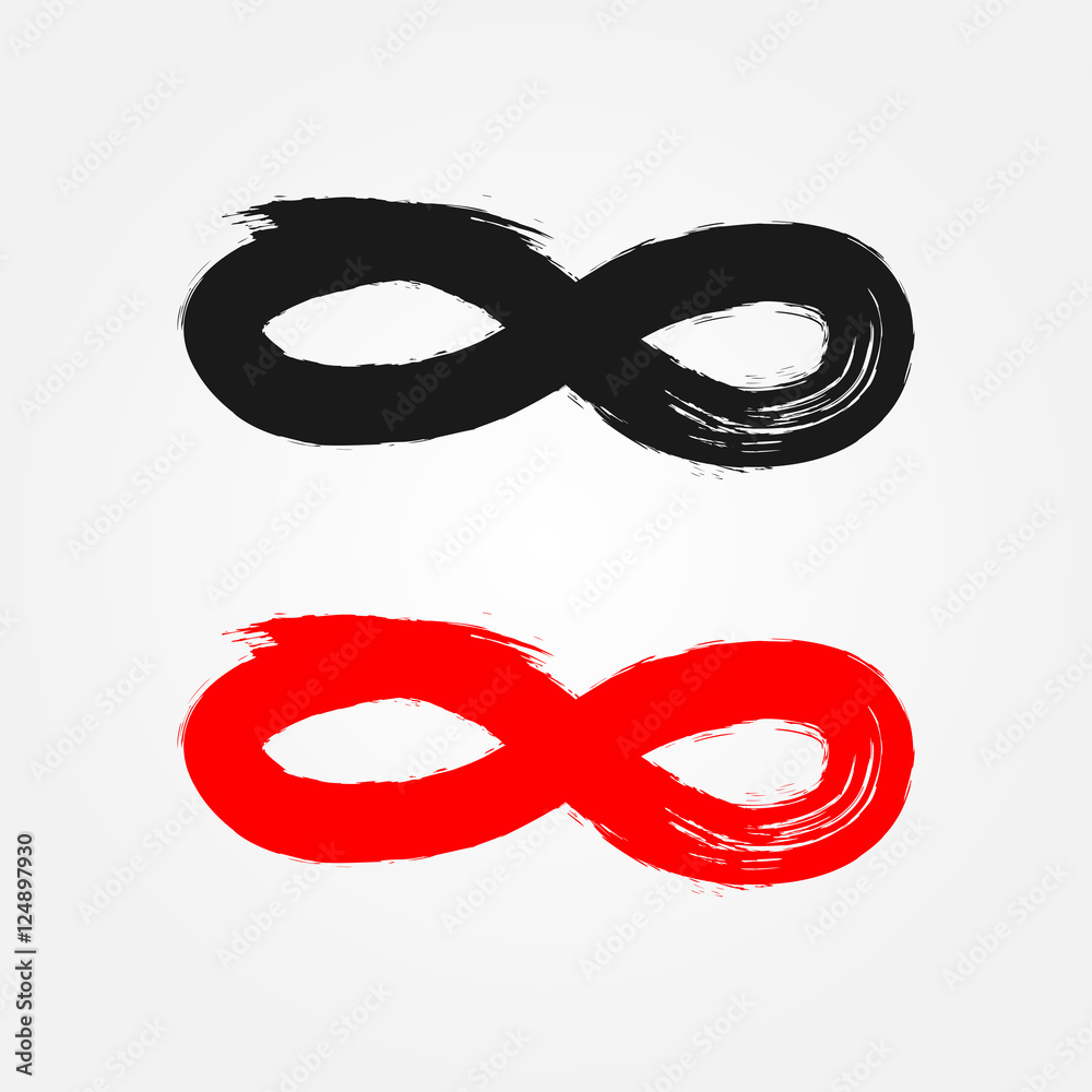 Infinity sign. Grunge, brush. Black and red object.