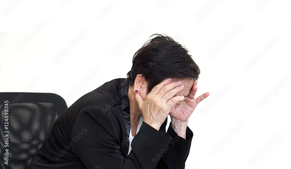 Asian senior woman stress out, business economy situation concep Asian senior woman stress out, business economy situation concep