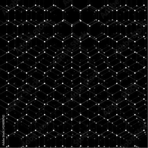 Black and white molecular hexagonal grid chemistry abstract background