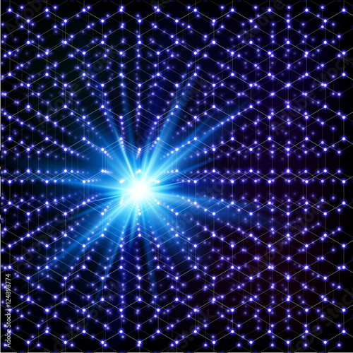 Blue cosmical shining molecular hexagonal vector grid