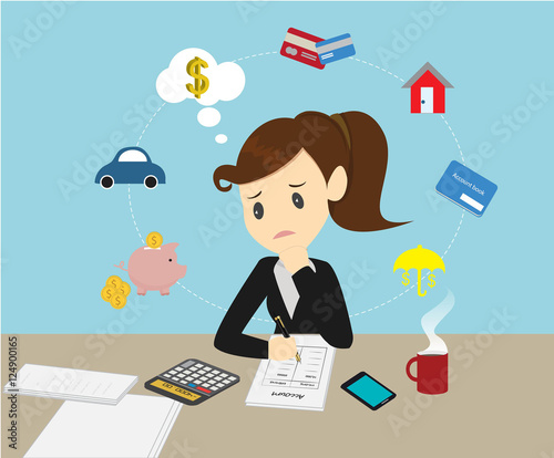 Businesswomen Managing account family finances for income and expenditure.Vector illustration business concept cartoon.