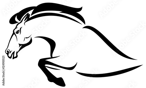 profile horse jump black and white vector outline