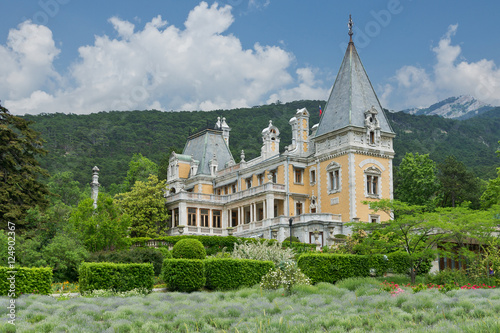 Massandra Palace in the background of the Crimean mountains