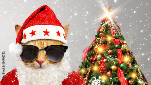 Santa Cat - Christmas cat with christmas tree