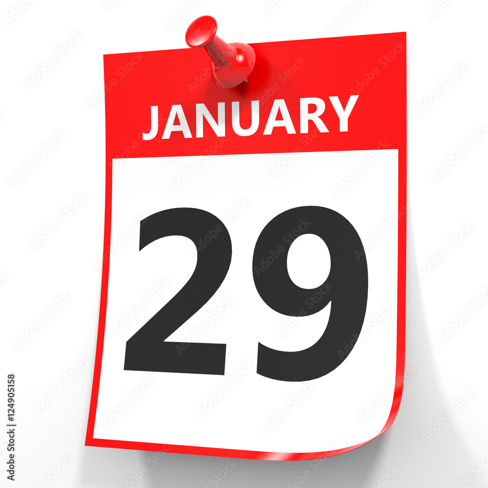Fototapeta premium January 29. Calendar on white background.