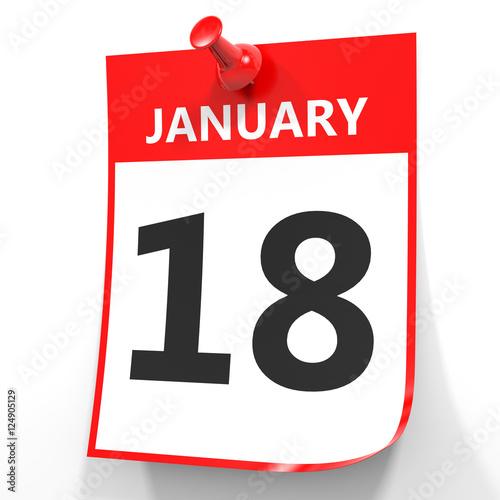 January 18. Calendar on white background.