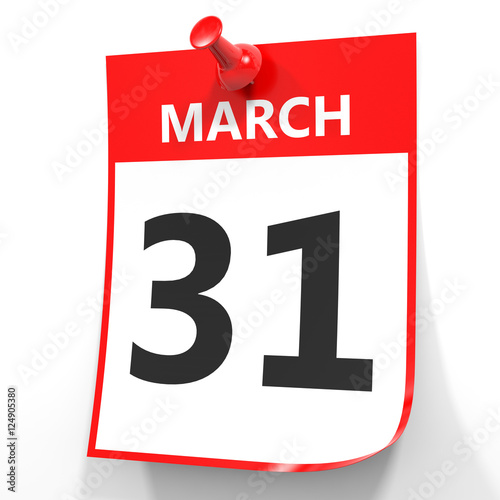 March 31. Calendar on white background.