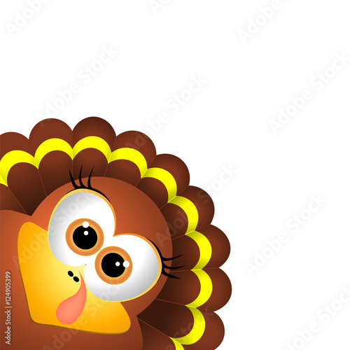 Card for Thanksgiving Day with turkey on white backgroud