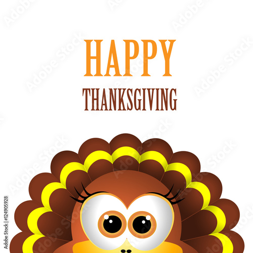 Card for Thanksgiving Day with turkey on white background.