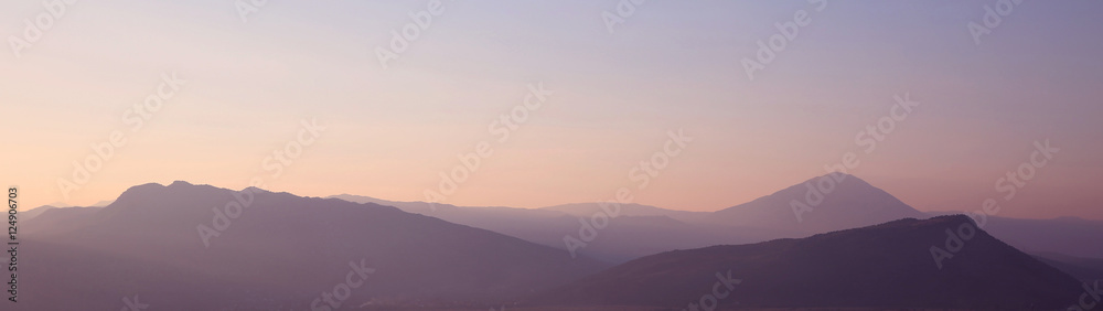 Sunset. ridge Mountains. Skyline. Dinaric Alps. Sky gradient. Na
