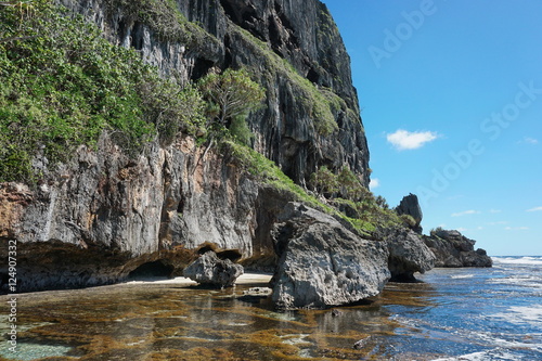 Coastal cliff on the sea shore of Rurutu island, Pacific ocean, Austral archipelago, French Polynesia
 photo