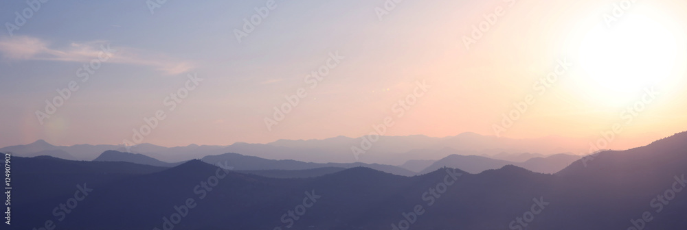 Ridge mountains landscape. Sunset, sunrise, nature background. N