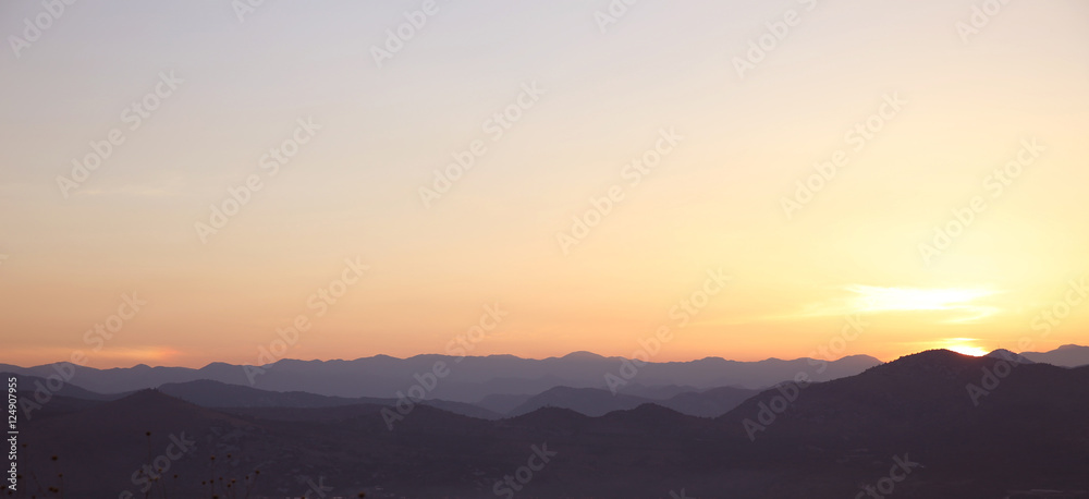 Ridge mountains landscape. Sunset, sunrise, nature background. L