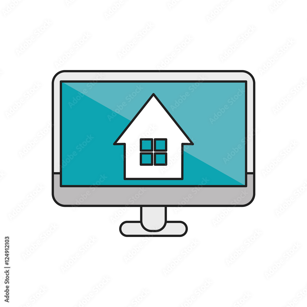 House inside computer icon. Real estate construction property and investment theme. Isolated design. Vector illustration House inside computer icon. Real estate construction property and investment theme. Isolated design. Vector illustration