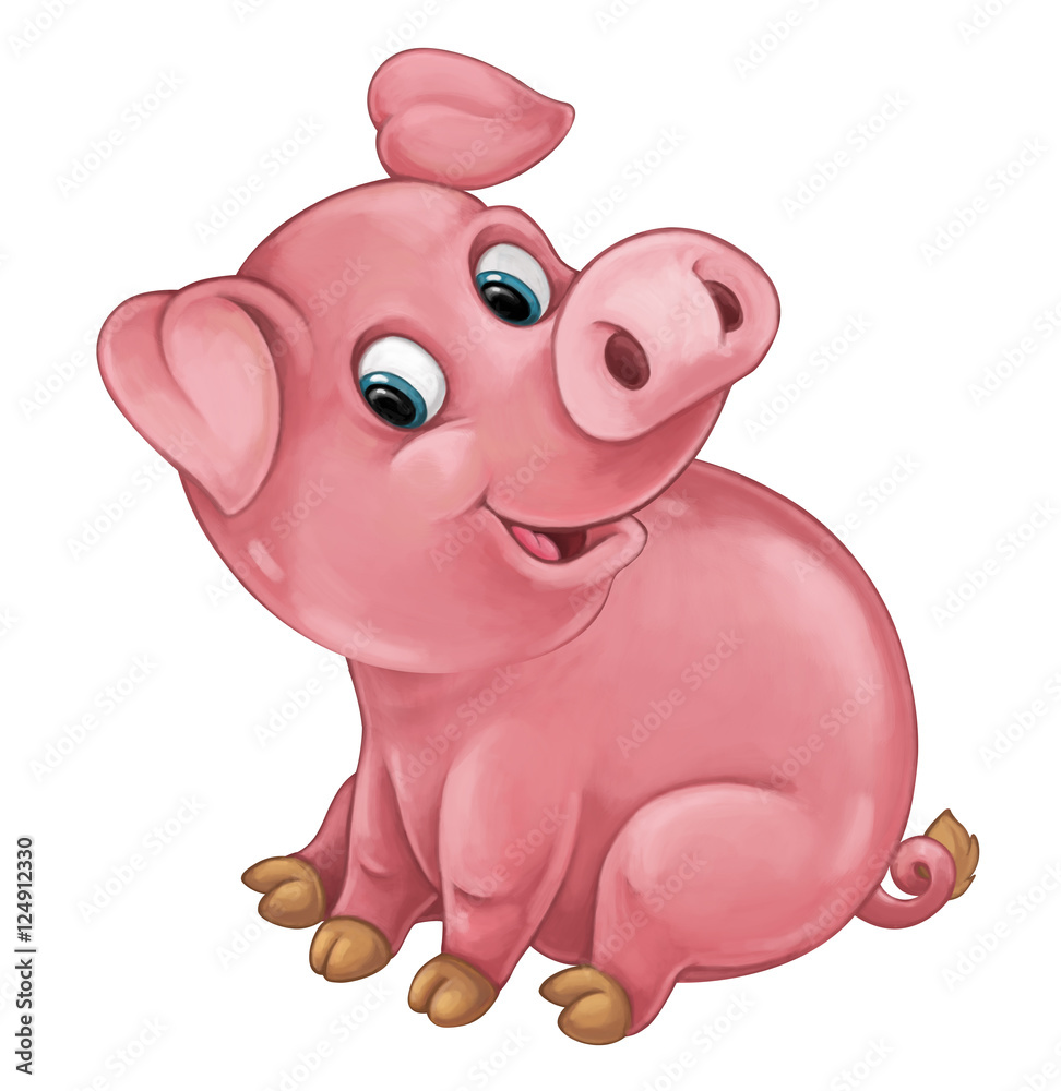 Fototapeta premium Cartoon happy pig is smiling looking and smiling - artistic style - isolated - illustration for children