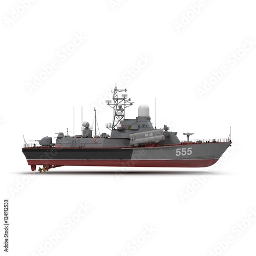 Side view Missile Corvettes of the Soviet Navy Nanuchka class Project 1234 on white. 3D illustration
