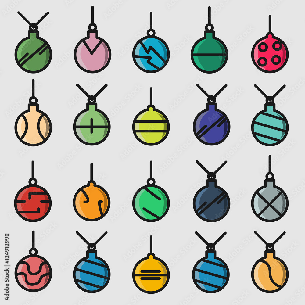 Christmas decorations. Vector line set. New year collection.