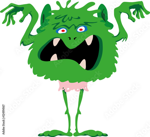 Green fearful monster. Green fearful and toothless monster scaring.