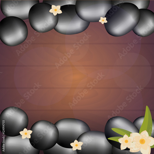 Spa salon banner with stones. Thai Massage. Wood texture. Vector illustration