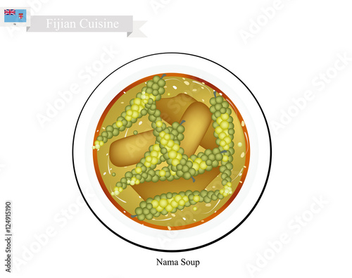 Fijian Cuisine, Kokoda Nama or Traditional Raw Fish with Nama ot Sea Grapes Marinated in Citrus Juice and Coconut Cream. One of The Most Popular Dish in Fiji.