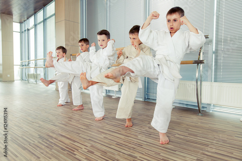 young, beautiful, successful multi ethical kids in karate positi