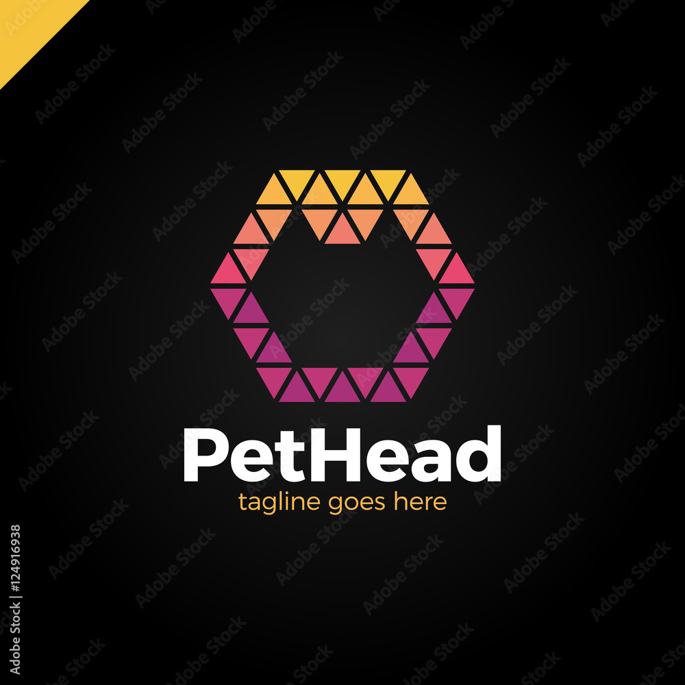 Fototapeta premium Stylized silhouette of dog head in hexagon - abstract logo in low poly triangle style