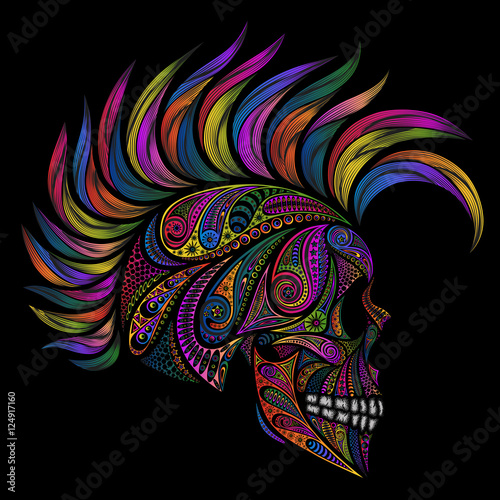 Punk. Skull with Mohawk. Color vector skull patterns and the Mohawk.