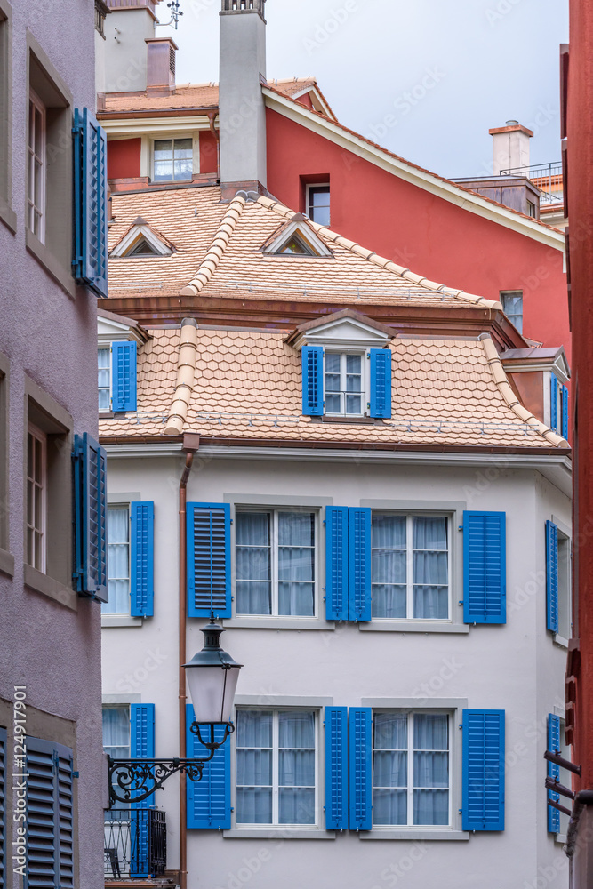 Naklejka premium View of historic Zurich city center on a summer day, Canton of Zurich, Switzerland.