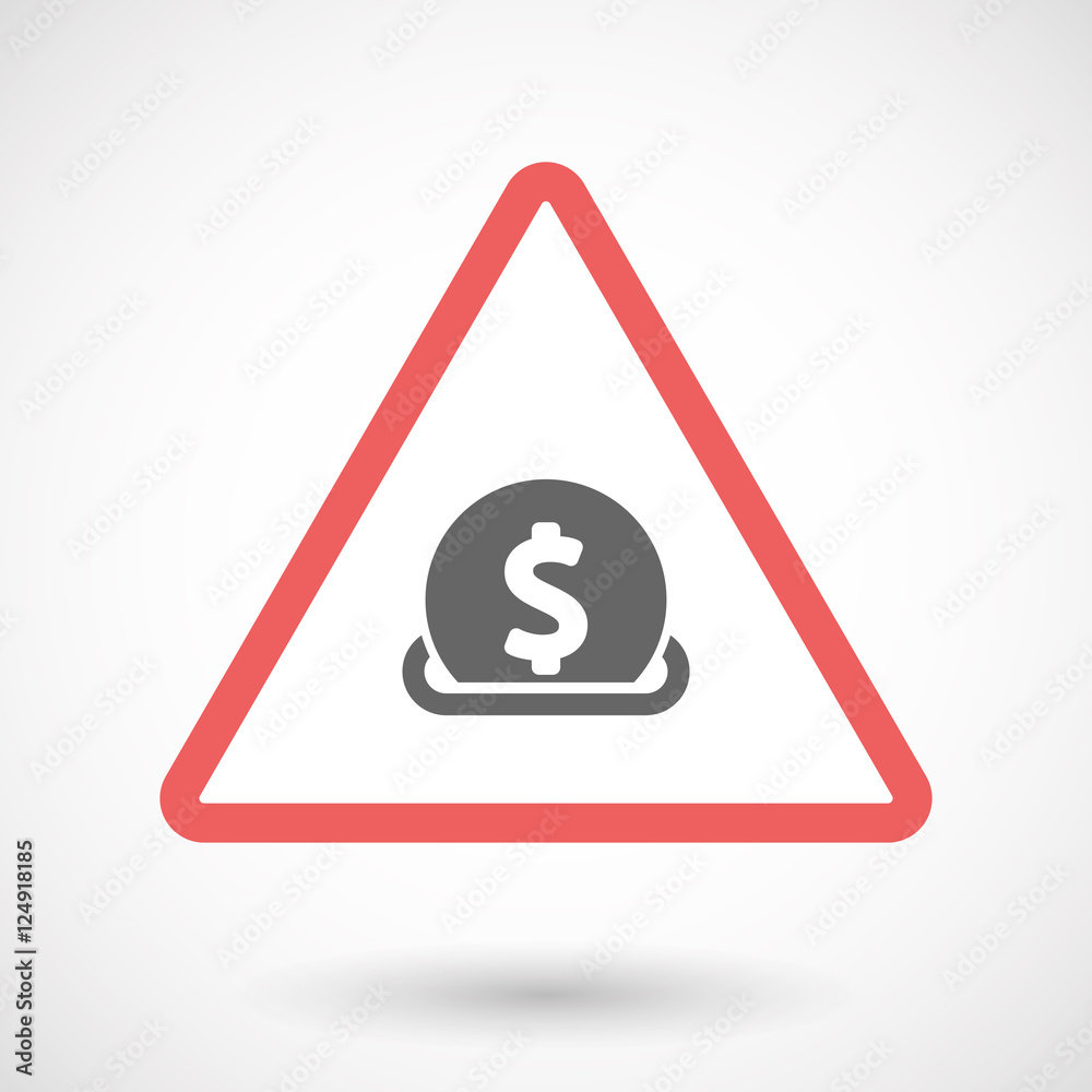Isolated warning sign icon with a dollar coin entering in a mon Isolated warning sign icon with a dollar coin entering in a mon