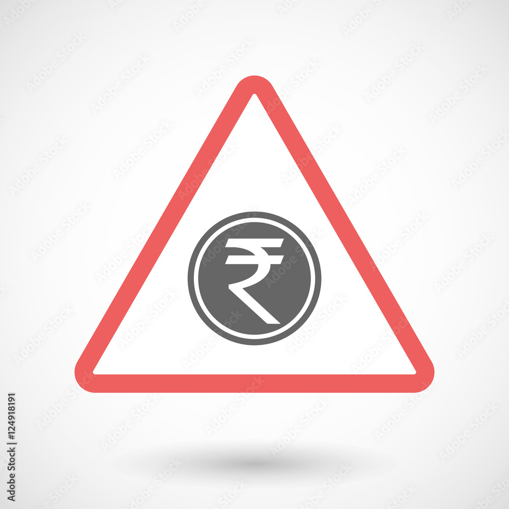 Isolated warning sign icon with a rupee coin icon Isolated warning sign icon with a rupee coin icon
