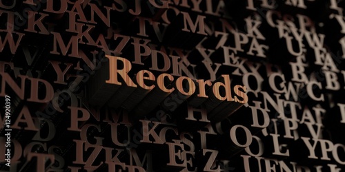 Records - Wooden 3D rendered letters/message. Can be used for an online banner ad or a print postcard.
