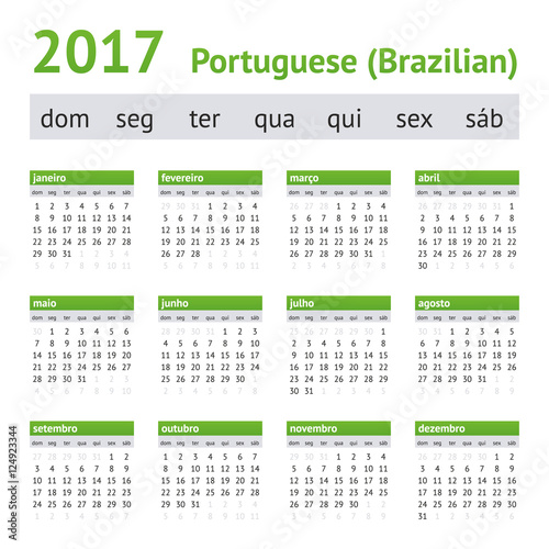 2017 Portuguese American Calendar. Week starts on Sunday