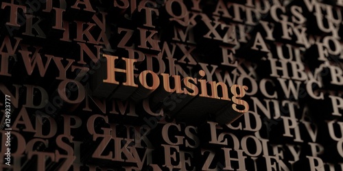 Housing - Wooden 3D rendered letters/message. Can be used for an online banner ad or a print postcard.