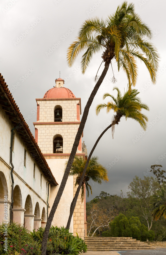 Cloudy stormy day at Santa Barbara Mission