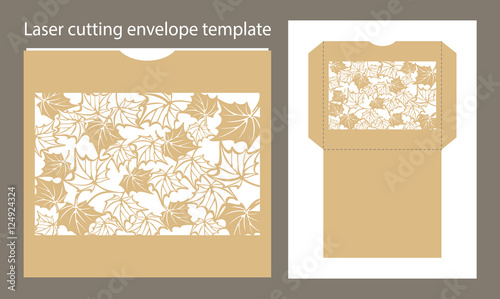 Vector envelope template for laser cutting or plotter cutting. Cut Autumn maple leaves